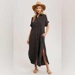 Pampelone Black Button Down Shirt Dress XS